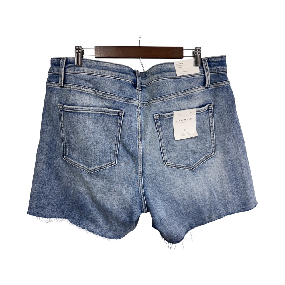 Flying Monkey High Rise Distressed Denim Cut Off‎ Shorts Womens 22W Blue - Picture 3 of 5